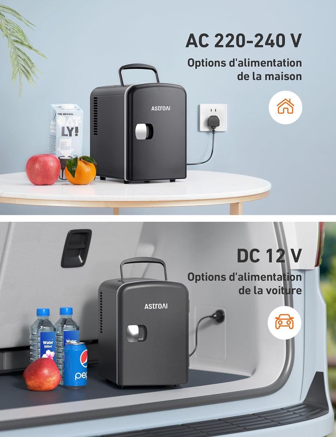 Mini Frigo De Chambre, Mini Réfrigérateur Voiture Portatif 4L 12V/220V, Glacière Électrique Chaud/Froid 0-66°C, Cadeau Femme Homme Garantie 3 Ans (Black)