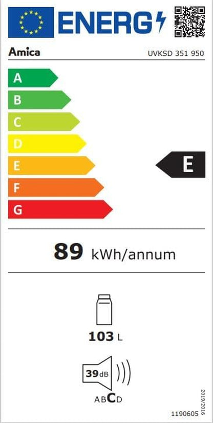 Amica UVKSD 351 950 Unterbau-Vollraum-Kühlschrank, Nischenhöhe: 82 Cm, 103 L, Festtürtechnik, Dekorfähig