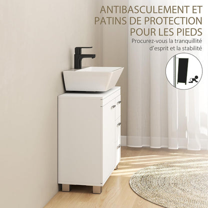 Meuble Sous Lavabo Salle De Bain 3 Tiroirs 70 X 30 X 64 Cm Blanc | Porte À Fermeture Amortie, Armoire Sous Lavabo, Style Moderne