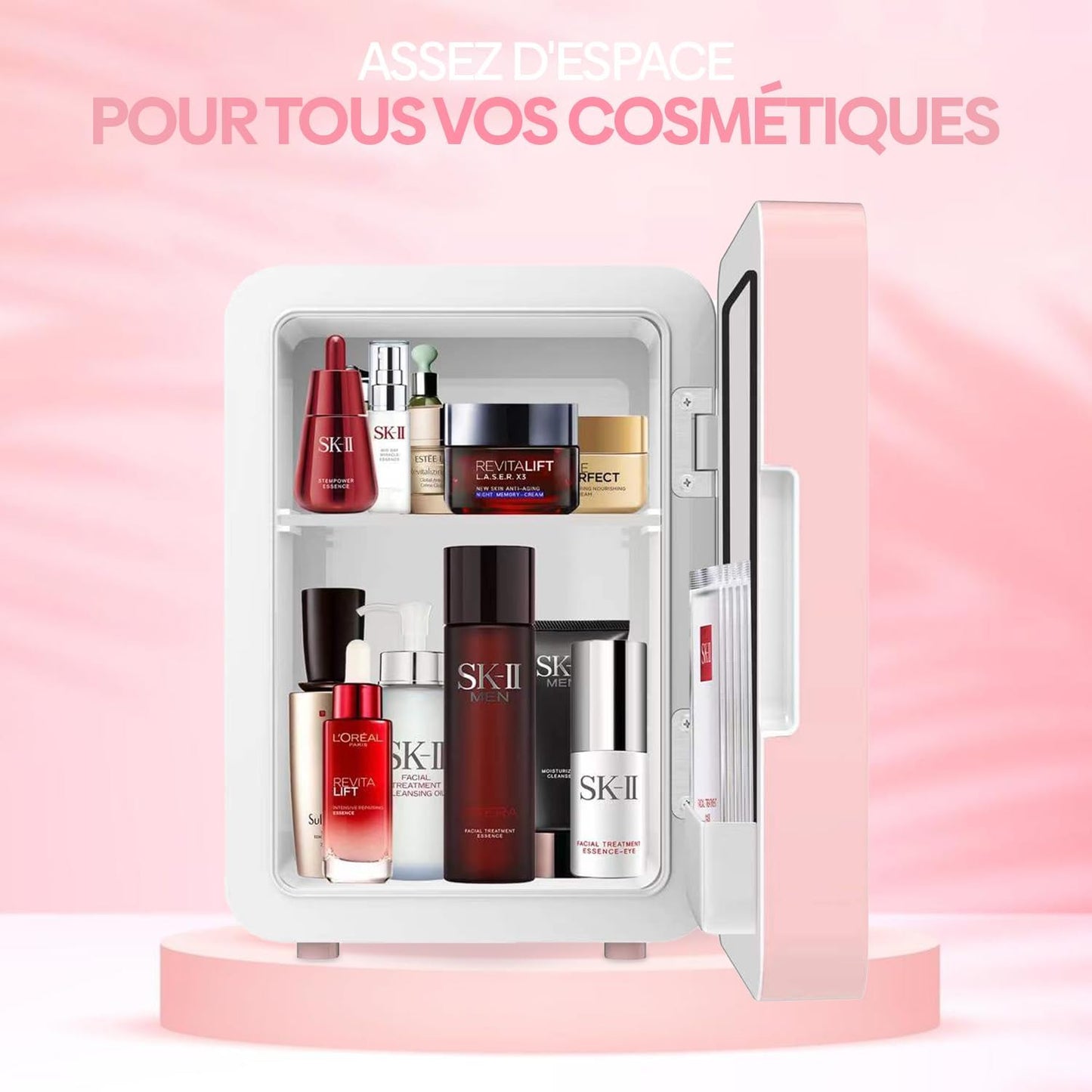 Olvy Réfrigérateur Cosmétique 4 Litres, Mini Frigo, Mini Réfrigérateur Portable Avec Miroir LED, Petit Réfrigérateur Pour Soins De La Peau, Skincare Fridge, Rose