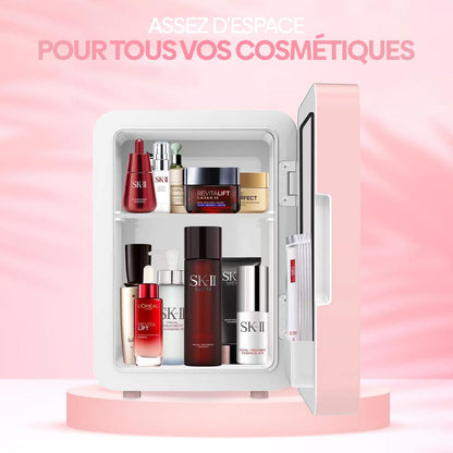 Olvy Réfrigérateur Cosmétique 4 Litres, Mini Frigo, Mini Réfrigérateur Portable Avec Miroir LED, Petit Réfrigérateur Pour Soins De La Peau, Skincare Fridge, Rose