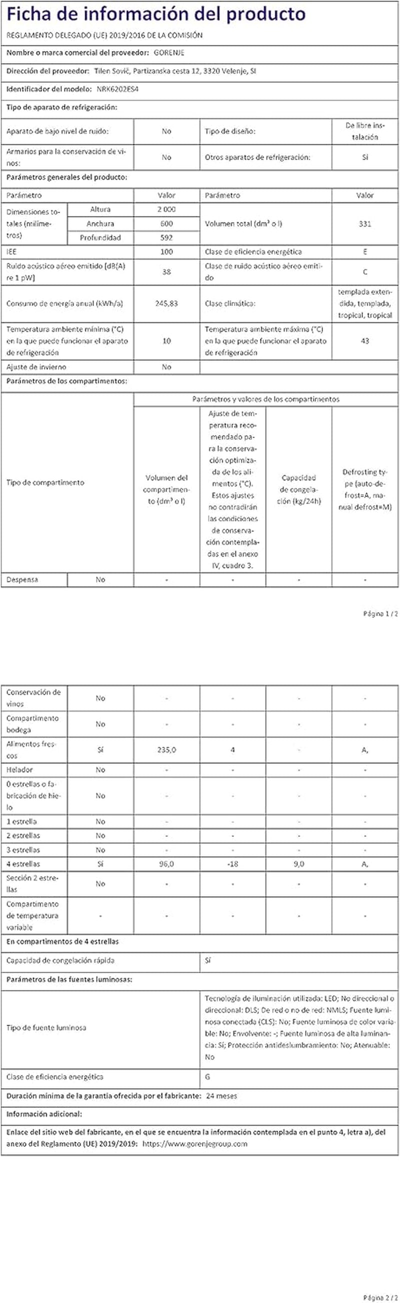 NRK6202ES4 Réfrigérateur-Congélateur Autoportante 331 L E Gris