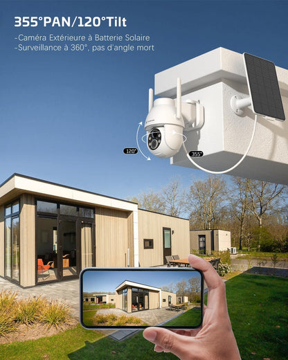 2K Camera Surveillance Wifi Exterieure Sans Fil | AI Détection Humaine, Vision Nocturne Couleur, Audio Bidirectionnel, 2.4Ghz Wifi, Cloud