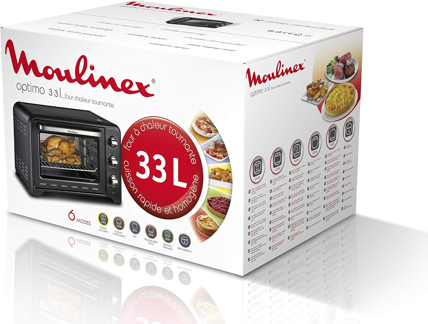 Optimo 33L Four Electrique Chaleur Tournante Noir 6 Modes De Cuisson Pain Pizza Tartes Gateaux Patisseries Grille Et Leche Frites Inclus OX464810