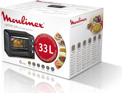 Optimo 33L Four Electrique Chaleur Tournante Noir 6 Modes De Cuisson Pain Pizza Tartes Gateaux Patisseries Grille Et Leche Frites Inclus OX464810