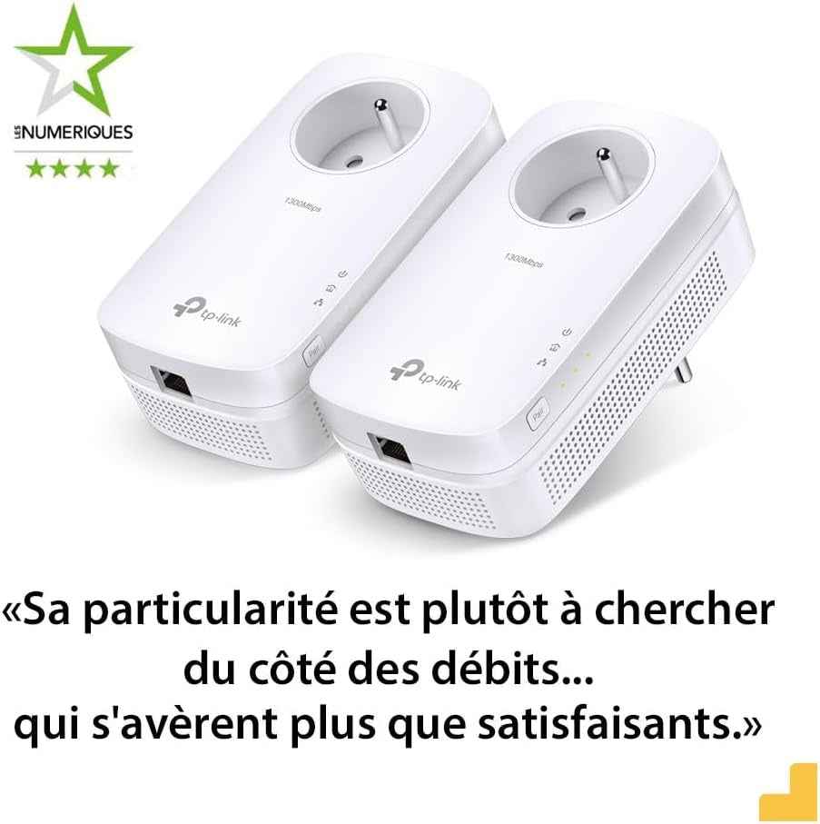 CPL 1300 Mbps Avec 1 Port Ethernet Gigabit Et Prise Intégrée, Kit De 2, 2×2 MU-MIMO - Solution Idéale Pour Profiter Du Service Multi-Tv, 4K Et Des Jeux En Ligne À La Maison (TL-PA8015P KIT) | Compatible Toutes Box Fibre, Plug & Play, Profitez D'Une Connex