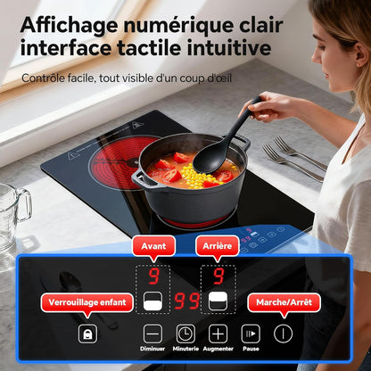 Plaque Vitrocéramique 2 Feux, Plaque De Cuisson Electrique 3000W | Avec Prise, 30Cm Encastrable/Portable, 9 Niveaux, Commande Tactile, Arrêt Automatique, Pour Toutes Les Poêles