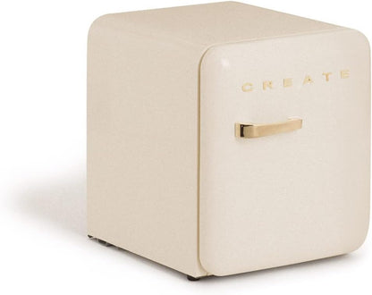 / RETRO FRIDGE 50 Gold/Réfrigérateur Blanc Cassé Avec Poignée Or/Pratique Et Fonctionnel, Matériaux Résistants