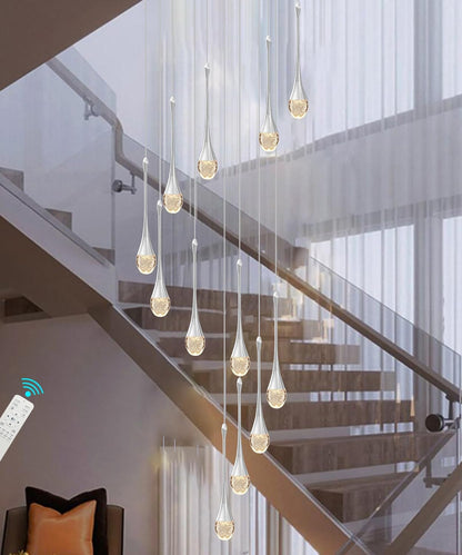Lustre Suspendu En Cristal Long 12 Lumières - Éclairage Pour Foyer, Entrée, Plafond Haut, Salon - Grands Lustres LED Avec Accessoires Réglables