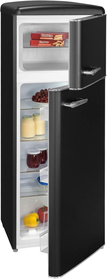 Exquisit Réfrigérateur Rétro RKGC270-45-H-160E - Noir Mat - Volume : 206 L - Réfrigérateur Rétro Avec Congélateur - Avec Étagères De Porte Et Étagères En Verre - Lumière LED