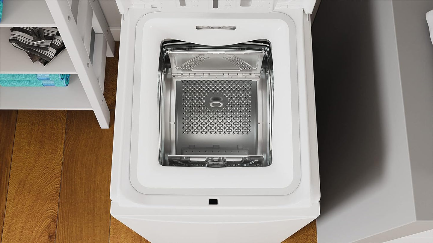 Indesit BTW L50300 IT/N - Machine À Laver Chargée Par Le Haut 5 Kg Libre Installation. Centrifugeuse 1000 Tours Par Minute. Largeur 40,0 Cm, Profondeur 60,0 Cm, Hauteur 90,0 Cm, Classe Énergétique D