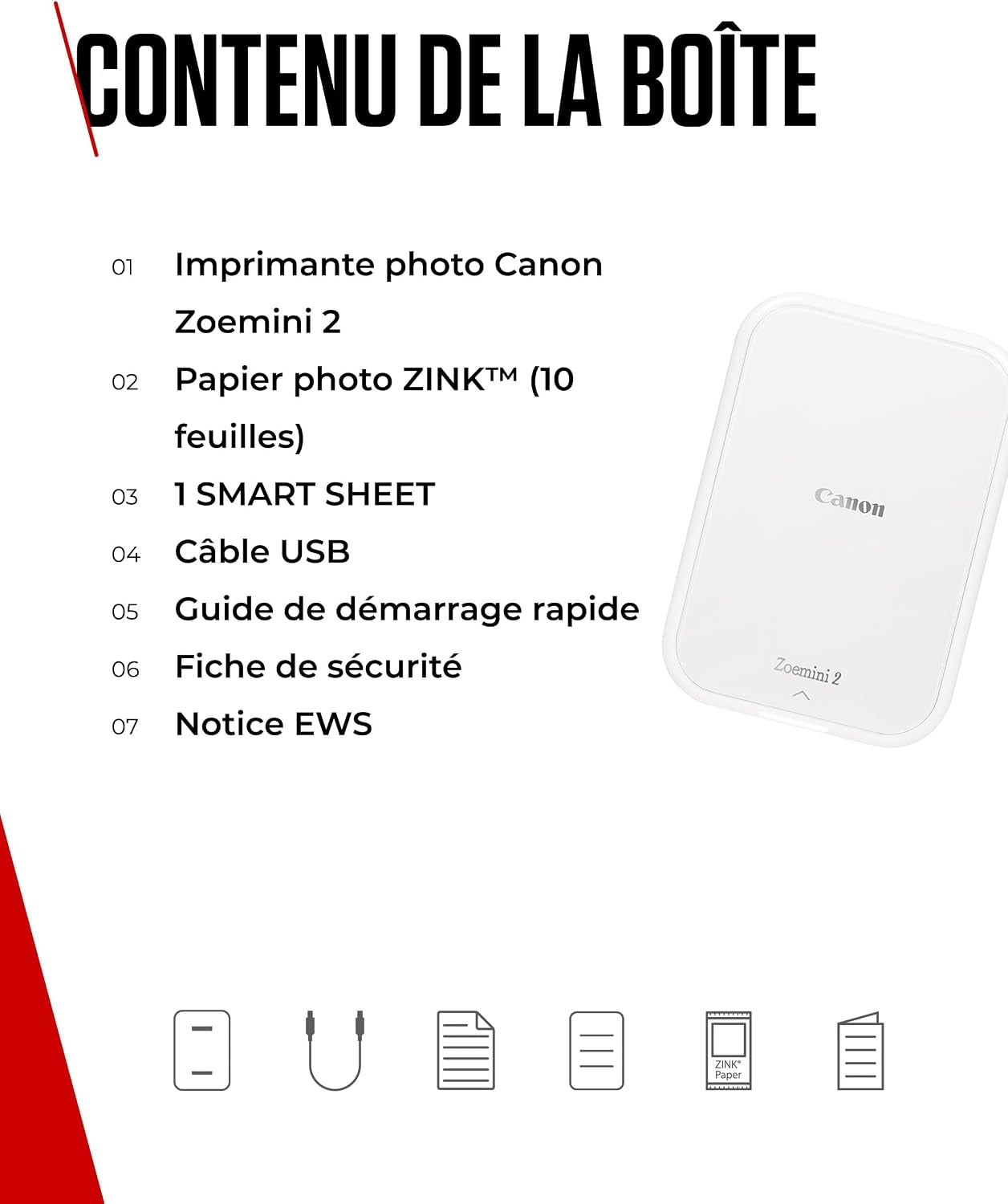 Canon ZOEMINI 2 Imprimante Photo Portable Bluetooth + 10 Papiers Photo | Impression Thermique Sans Encre ; Photos Résistantes À L'Eau Et Déchirures, Tirage Sans Bordure, 20 Photos Par Charge