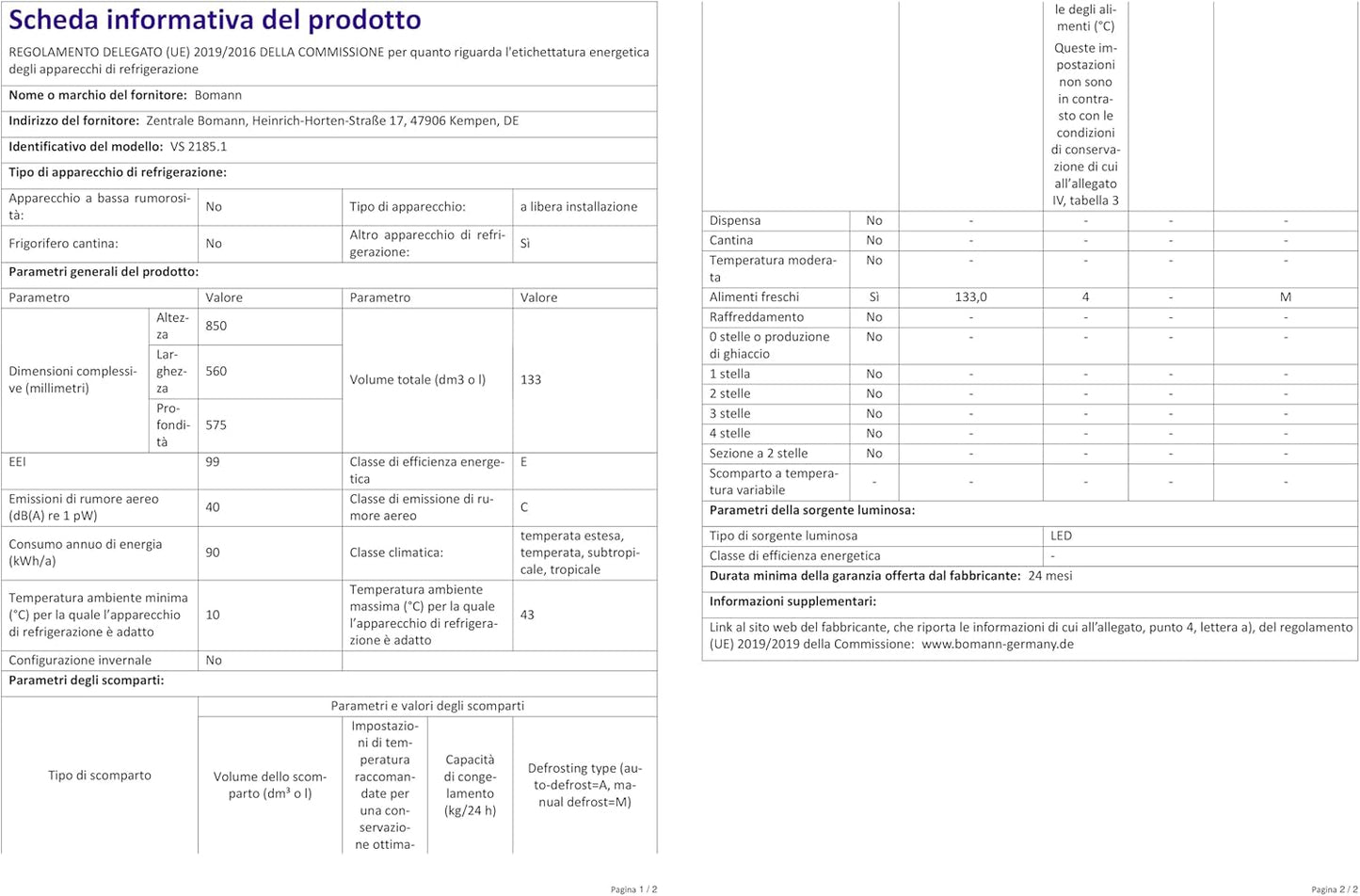 Bomann Réfrigérateur 133L Blanc Vs2185-1-Blanc, Capacité Nette : 133 Litres, Éclairage Intérieur À DEL, Contrôle De La Température En Continu, 3 Clayettes En Verre