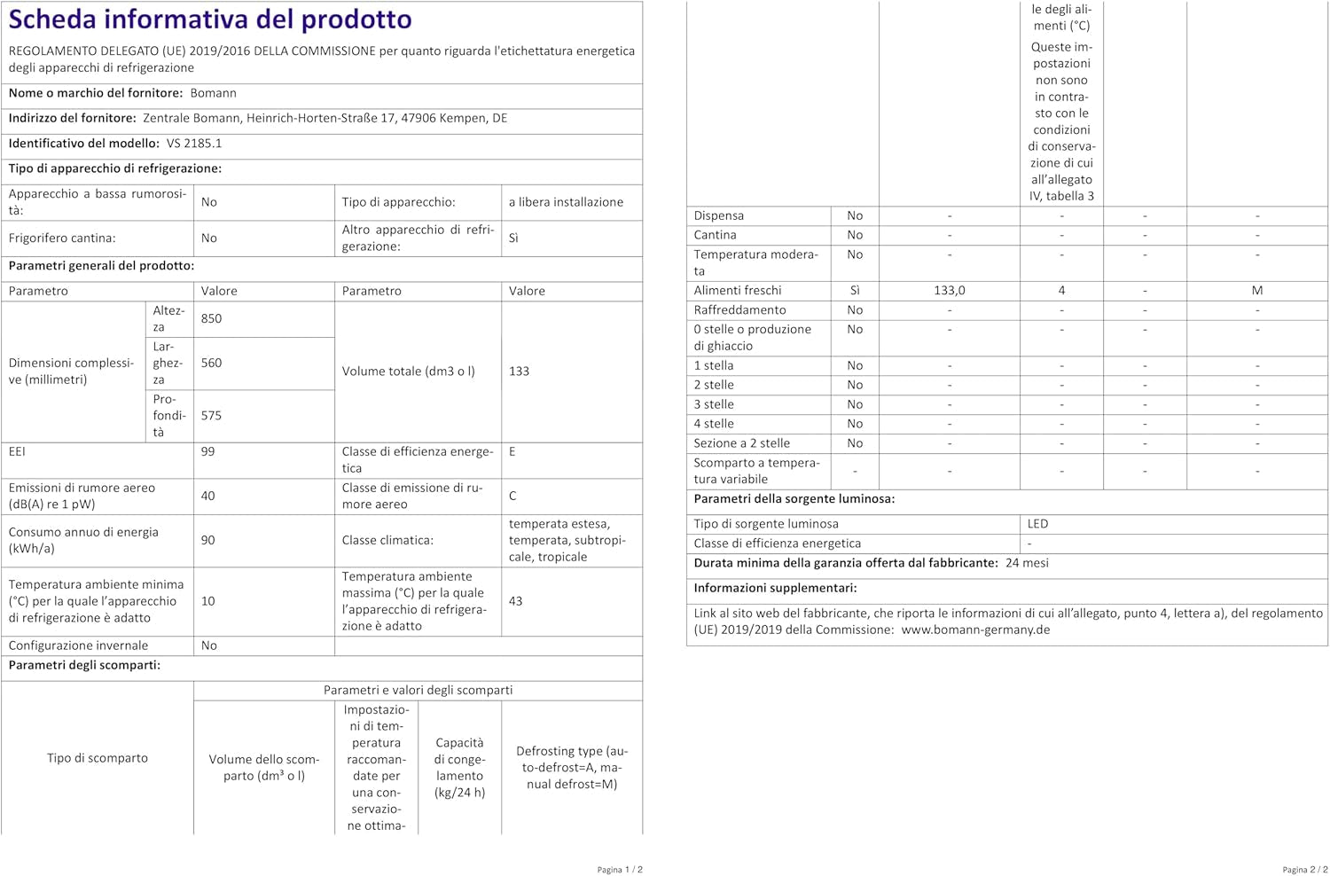 Bomann Réfrigérateur 133L Blanc Vs2185-1-Blanc, Capacité Nette : 133 Litres, Éclairage Intérieur À DEL, Contrôle De La Température En Continu, 3 Clayettes En Verre