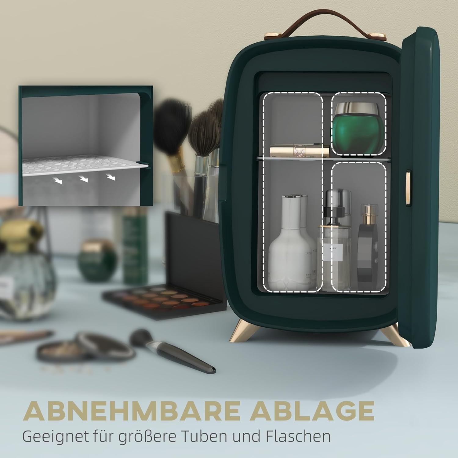 Mini Réfrigérateur 6 L - Réfrigérateur Cosmétique Avec Étagère De Rangement, Réfrigérateur De Beauté Avec Poignée, Pieds Pour Cosmétiques, Boissons, Vert Foncé