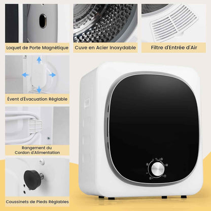 Sèche Linge 4KG 800W, Sèche Linge À Évacuation 5 Programmes, Protection Contre Surchauffe Et Filtration Multiple, Sèche-Linges Électrique Pour Appartement, Dortoir (Classique)