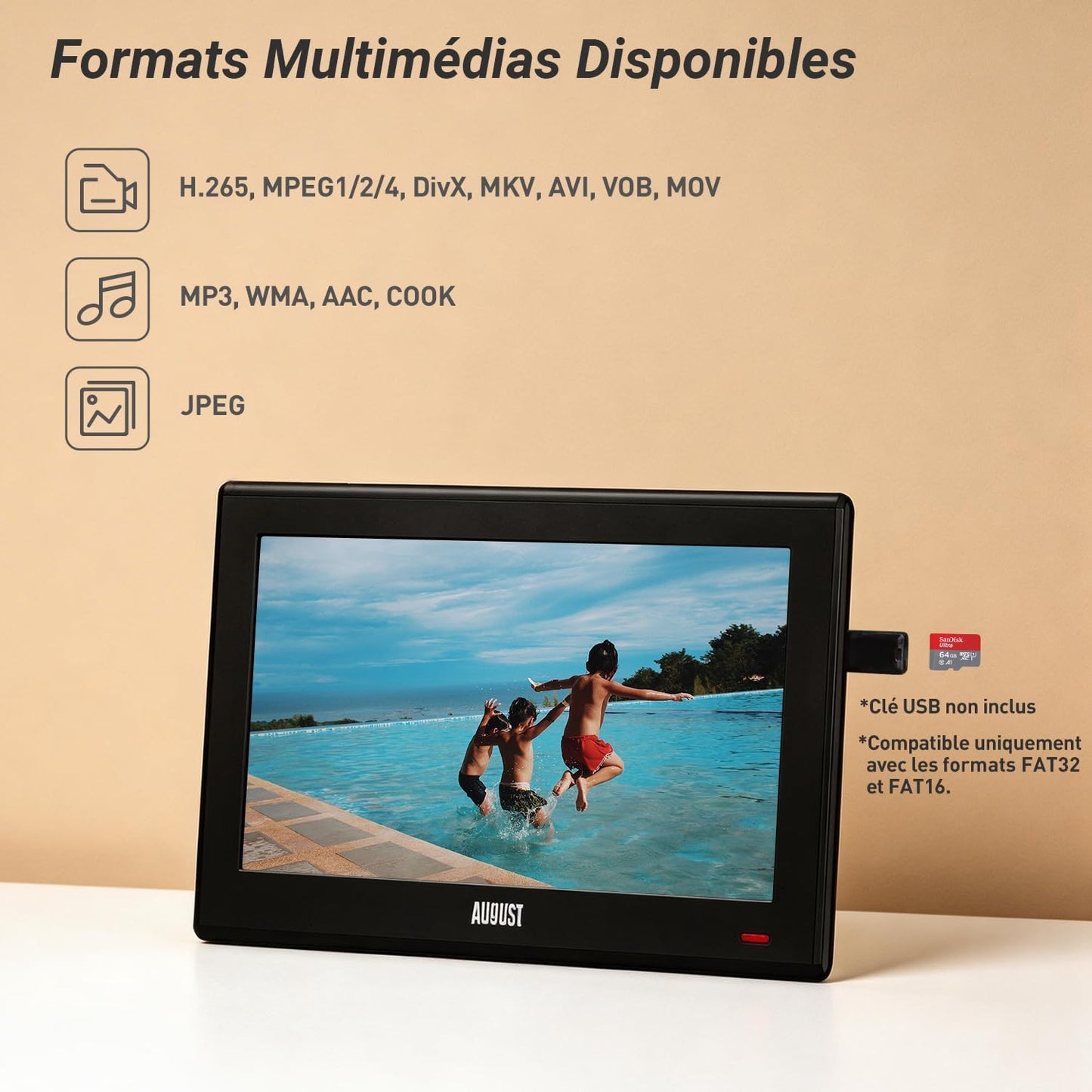 DA100D TV Portable TNT HD 10,1" Avec Enregistreur&Lecteur Multimédia | Enregistreur PVR Avec Timeshift Contrôle Du Direct, Entrées HDMI&AV, Sur Secteur/Piles Rechargeables AA/12V Camping-Car