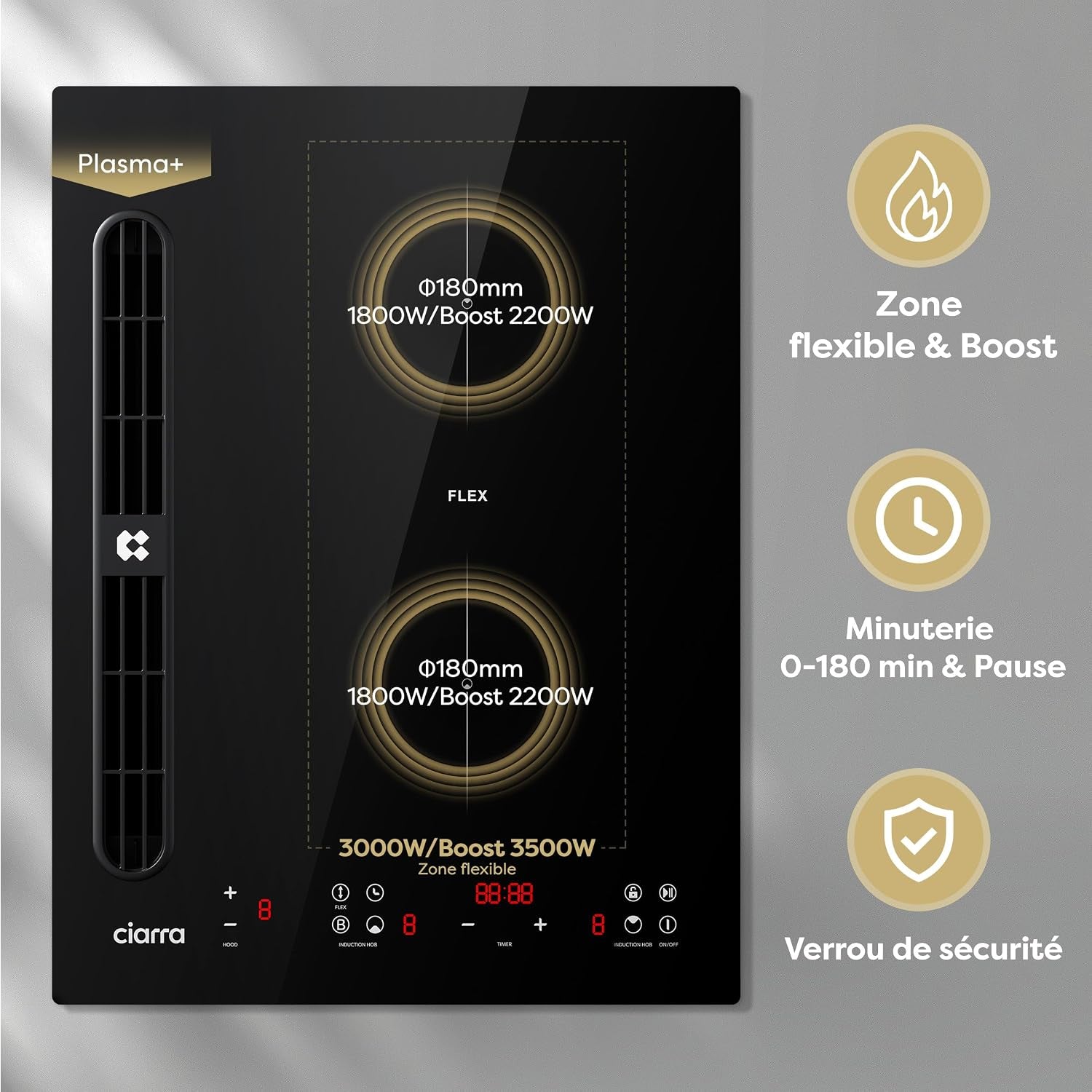Plaque Induction Avec Hotte Intégrée 2 Feux Flexzone, Plasma Anti-Odeurs