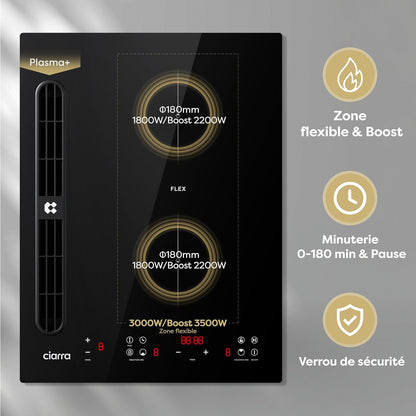 Plaque Induction Avec Hotte Intégrée 2 Feux Flexzone, Plasma Anti-Odeurs