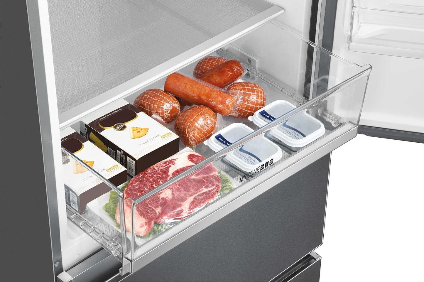 R�FRIG�RATEUR 1 PORTE + 2 TIROIRS 310+121L INOX