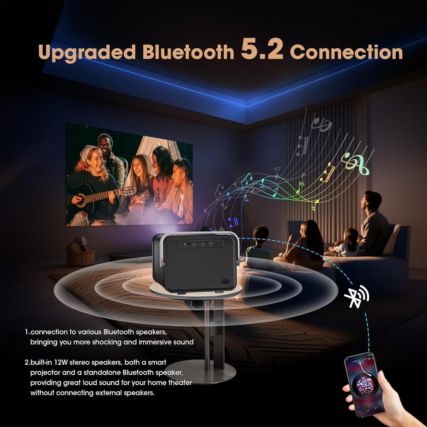 Projecteur, Mini Projecteur Portable 1080P HD 4K, Projecteur Home Cinéma Avec 5G Wifi 6 Et Bluetooth, Projecteur Vidéo Extérieur Pour Phone/Android/Tv Stick/Hdmi/Usb/Ordinateur Portable/Ps5
