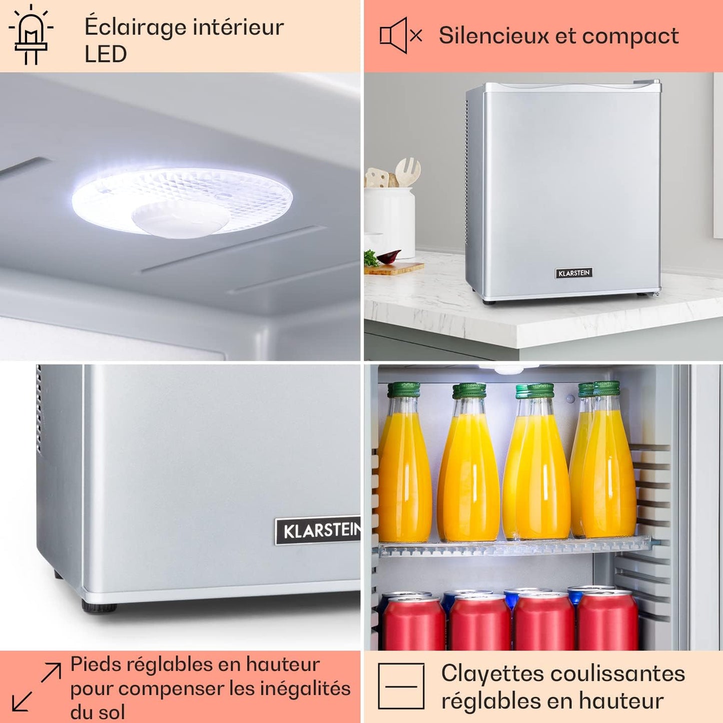 Petit Frigo De Chambre De 23L Pour Snacks Et Boissons, Frigo Top Silencieux, Mini Bar, Réfrigérateur Camping, Frigo Cosmetique, Refrigerateur Avec Étagères Réglables, 5-15°C