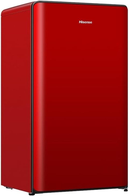 Hisense RR106D4CRF Réfrigérateur Une Porte, Table Top, Hauteur 87 Cm, Congélateur, Étagères XL, Tiroir Fruits Et Légumes, Silencieux 36 Dba, Couleur Rouge