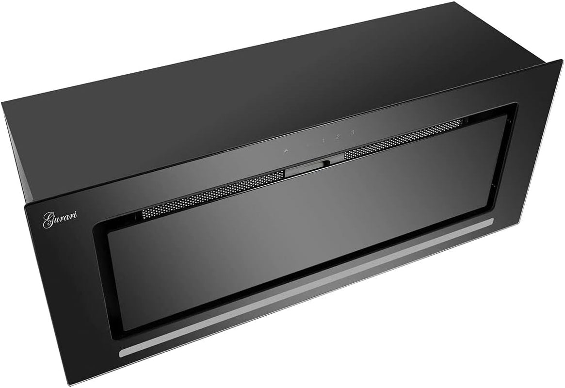 Hotte De Plafond GCH E 217 70 BL Prime Incl. Set De Recirculation D'Air, Hotte De Cuisine 70 Cm, Verre Noir, 1000M³/H, Haute Capacité D'Extraction, Hotte De Cuisine, Air Extrait/Air Recyclé