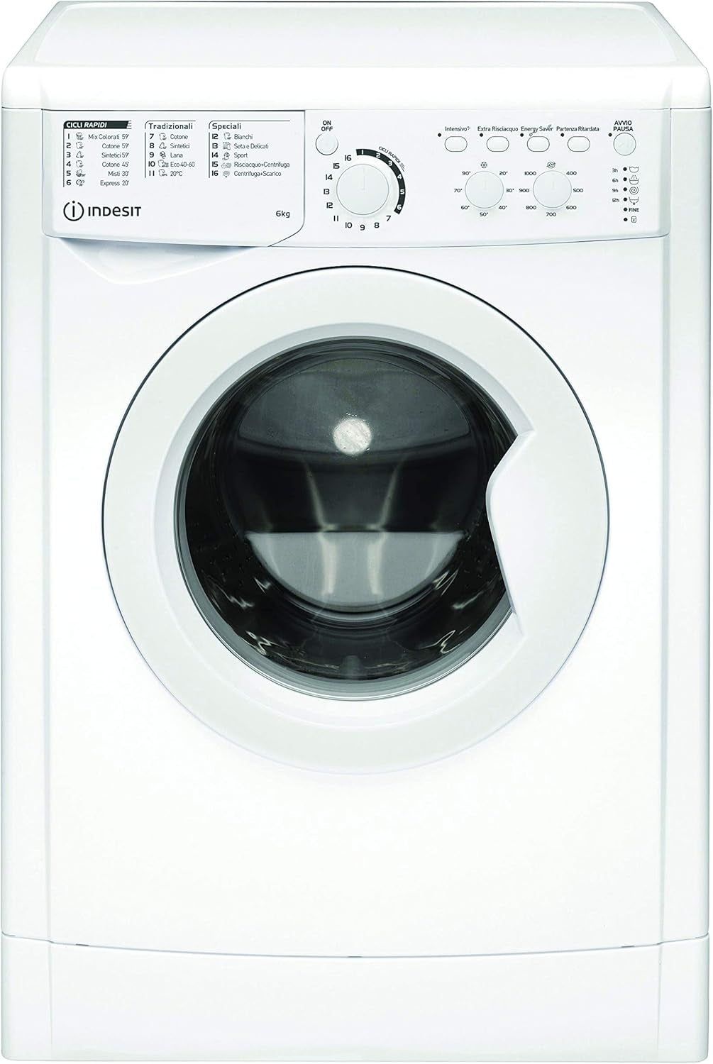 EWC 61051 W IT N - Machine À Laver 6 Kg Libre Installation, Charge Avant. Centrifugeuse 1000 Tours Par Minute - Largeur 59,5 Cm, Profondeur 51,7 Cm, Hauteur 85 Cm, Classe Énergétique F