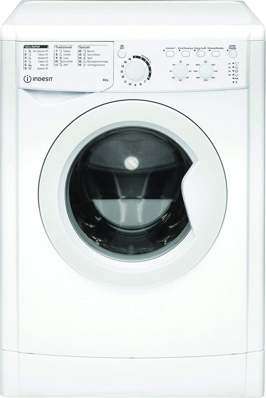 EWC 61051 W IT N - Machine À Laver 6 Kg Libre Installation, Charge Avant. Centrifugeuse 1000 Tours Par Minute - Largeur 59,5 Cm, Profondeur 51,7 Cm, Hauteur 85 Cm, Classe Énergétique F