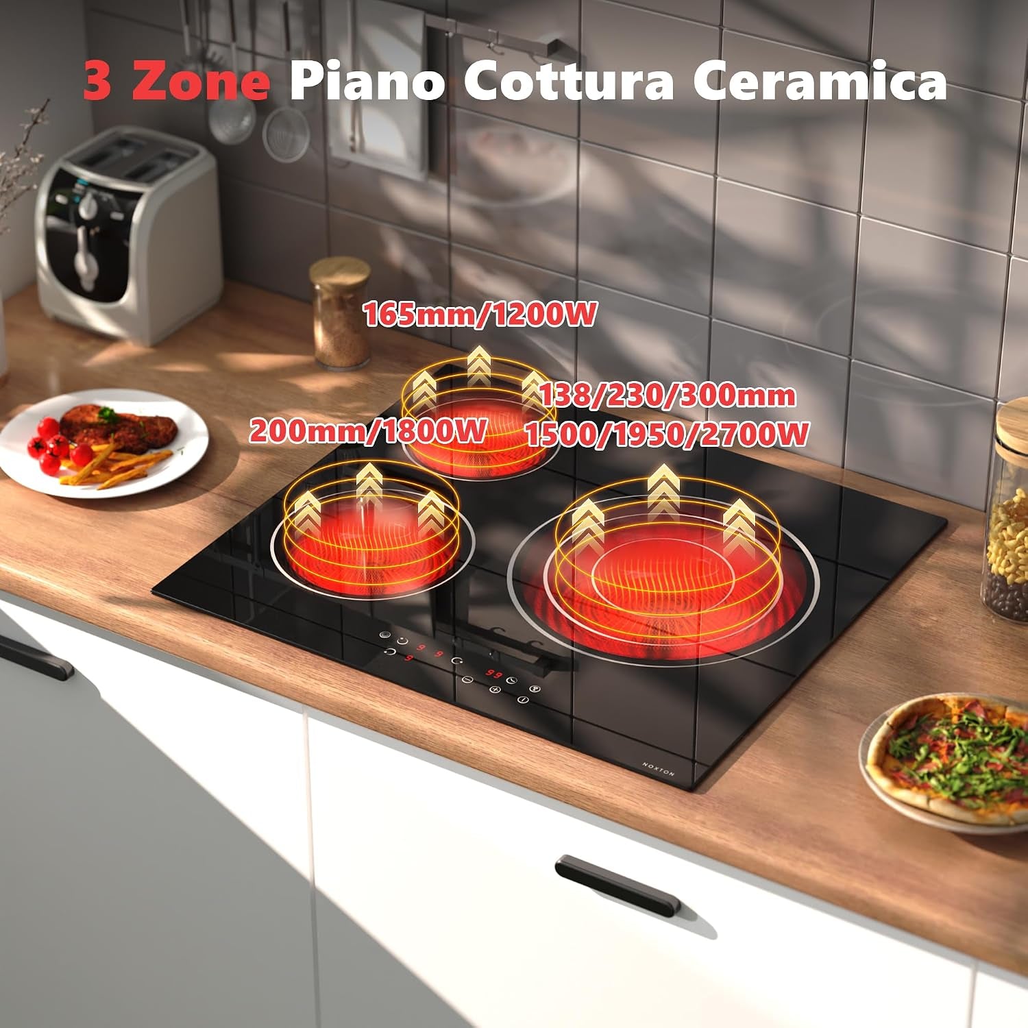 Plaque Vitrocéramique 3 Feux, Plaque De Cuisson Electrique 60 CM | Sécurité Enfant, Minuterie, 9 Niveaux De Puissance, Tactile, Encastrable, 5700W, 220V-240V, Sans Prise