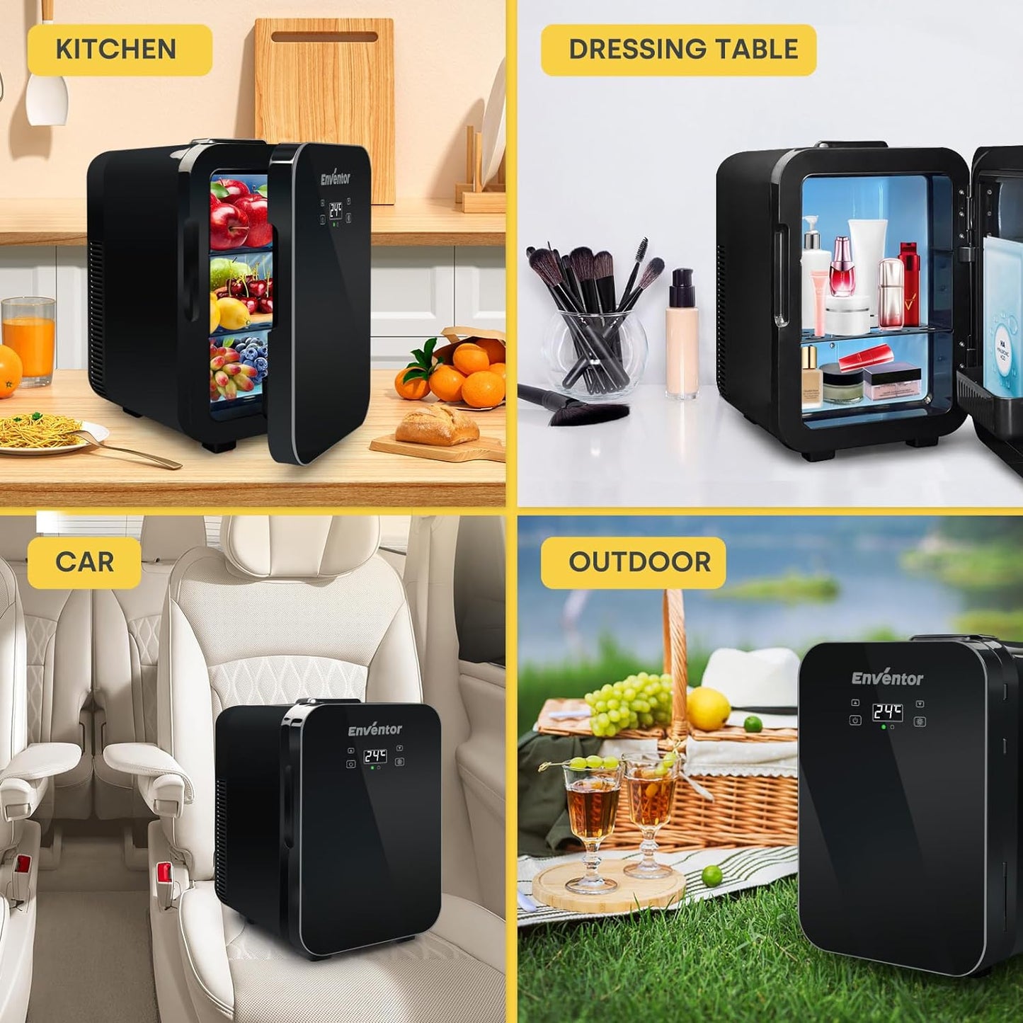 Mini Frigo10L, 220V/12V, Refroidisseur Et Réchauffeur, Portable Mini Réfrigérateur Avec Affichage LCD De La Température, Pour Voiture Voyage Cosmétiques Boisson Nourriture, Noir