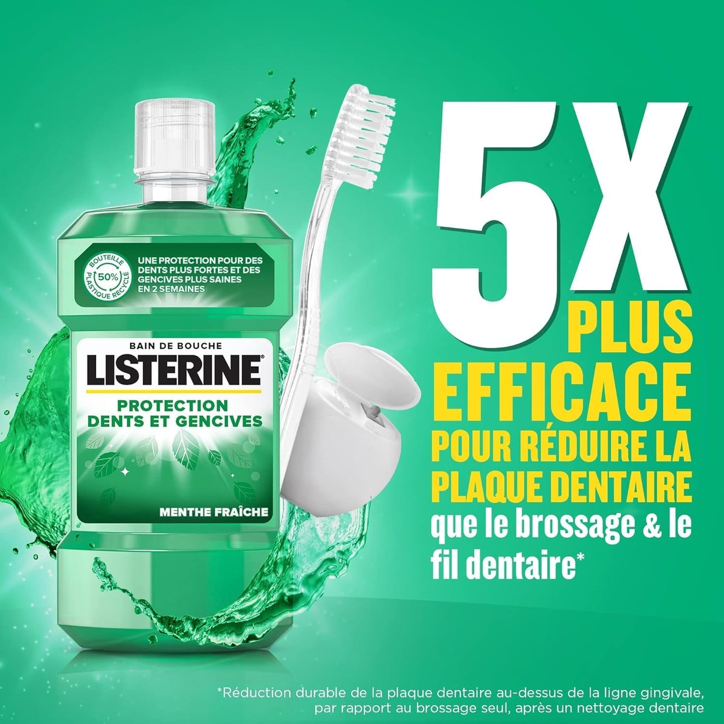 , Bain De Bouche Protection Dents Et Gencives (Lot De 4 Bouteilles De 750 Ml) – Bain De Bouche Quotidien Triple Action – Goût Menthe Pour Une Haleine Fraîche