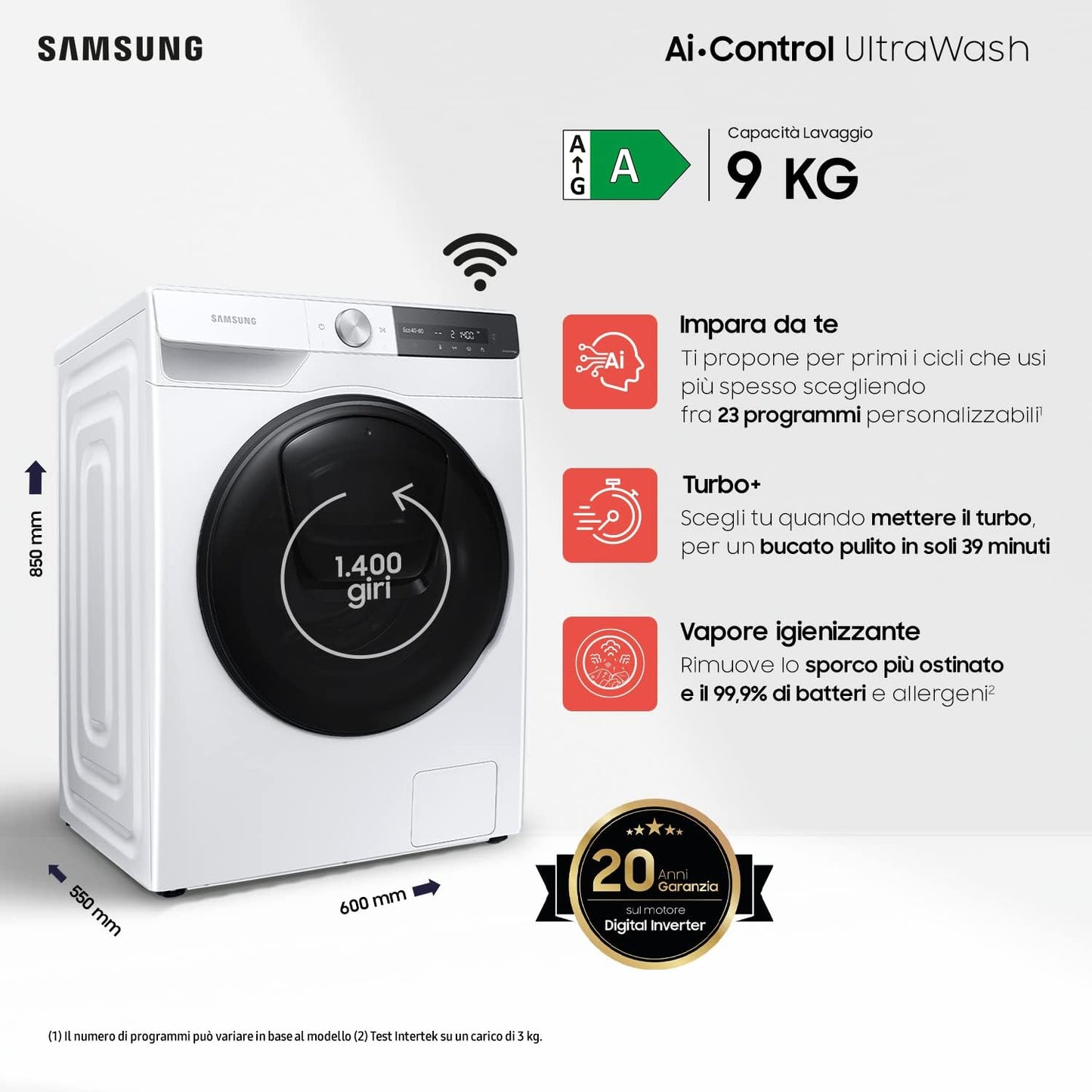 WW90T754DBT/S3 Lave-Linge - 9 Kg, Ultrawash, Ai Control, 1400 Tr/Min, Blanc