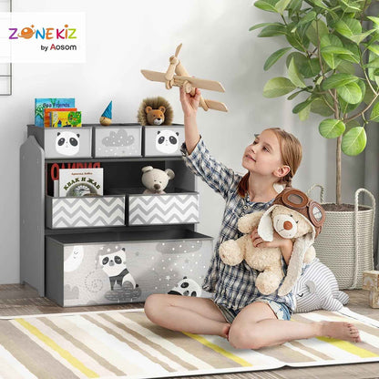 Meuble Rangement Enfant 6 Boîtes Amovibles En Tissu Non Tissé Gris | Rangement Jouet Enfant, Bibliothèque, Organisateur De Jouets Pour Salle De Jeu, Garderie, École, 63 X 30 X 66 Cm