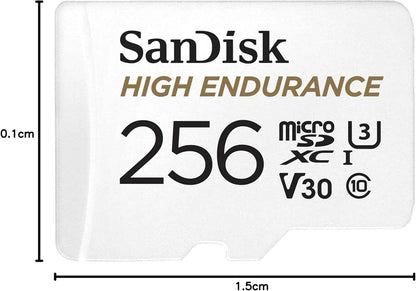 256 Go High Endurance Carte Microsdxc Pour Les Caméras IP Et Les Caméras Embarquées + Adaptateur SD Jusqu'À 20 000 Heures De Vidéo Full HD / 4K Jusqu'À 100 Mo/S UHS-I Class 10 U3 V30