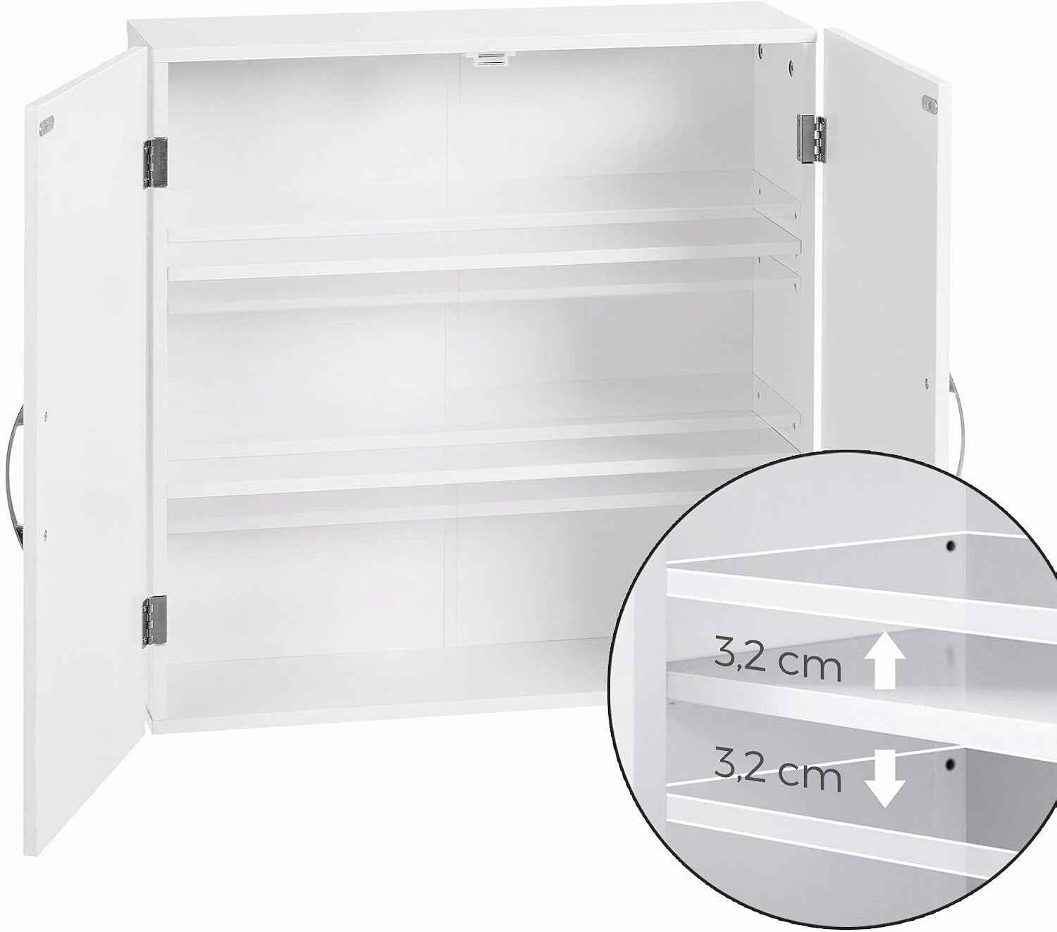 Armoire Murale Pour Salle De Bain, Placard De Rangement Mural Pour Salle De Bain, 18 X 60 X 60 Cm, Armoire À Pharmacie Avec Étagères Réglables, Blanc Nuage BBC320W01