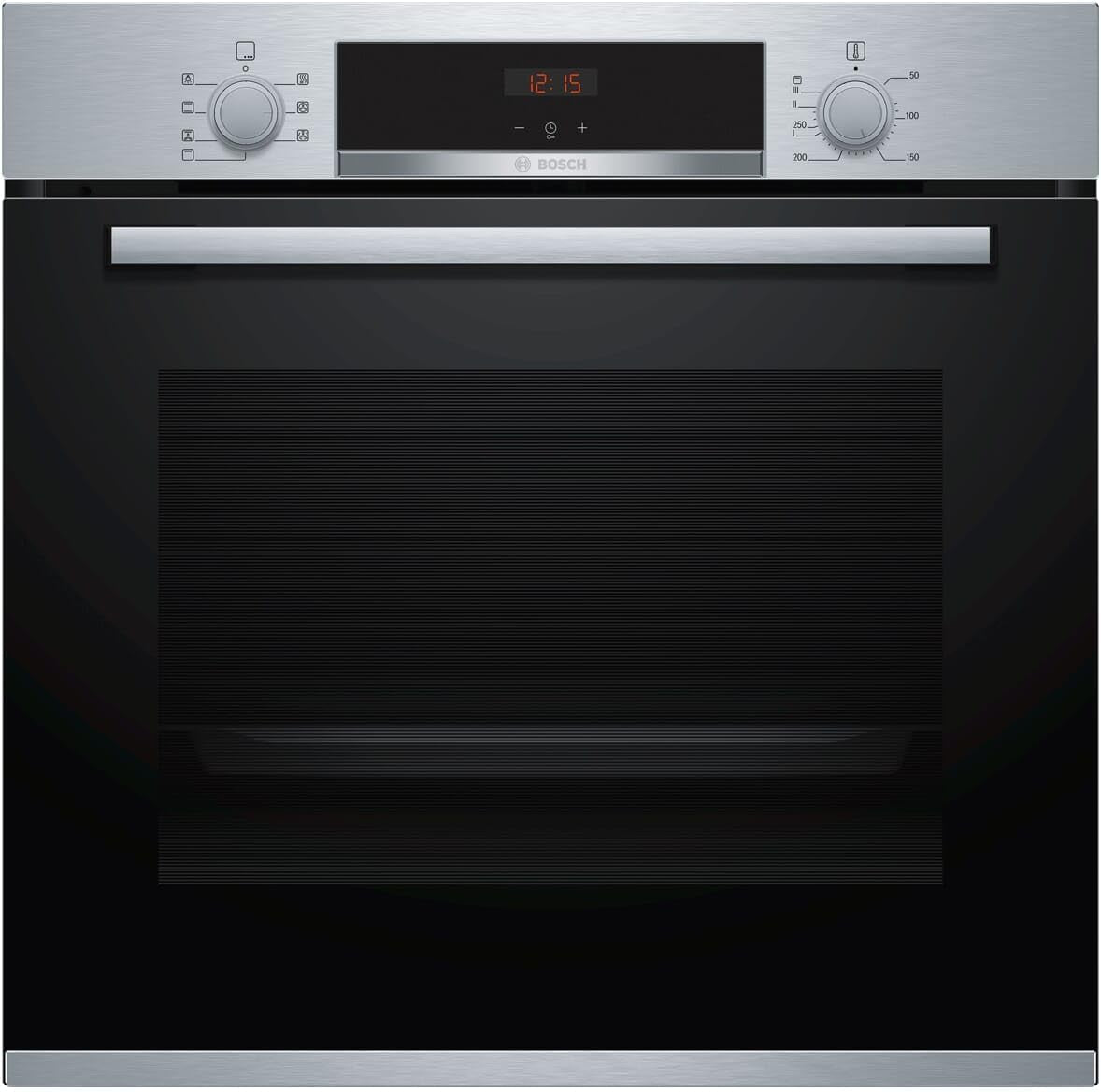 HBA533BS1 Série 4 Four Encastrable 60 X 60 Cm, Ecoclean Direct, Aide Au Nettoyage, Cuisson À Air Chaud 3D Sur 3 Niveaux, Écran LED, Bouton Escamotable, Chauffage Rapide, Sécurité Enfant