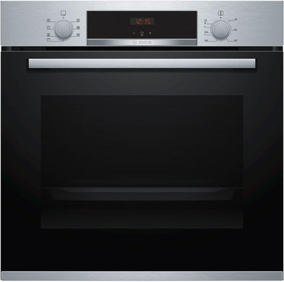 HBA533BS1 Série 4 Four Encastrable 60 X 60 Cm, Ecoclean Direct, Aide Au Nettoyage, Cuisson À Air Chaud 3D Sur 3 Niveaux, Écran LED, Bouton Escamotable, Chauffage Rapide, Sécurité Enfant