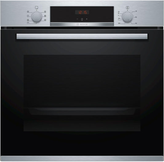 HBA533BS1 Série 4 Four Encastrable 60 X 60 Cm, Ecoclean Direct, Aide Au Nettoyage, Cuisson À Air Chaud 3D Sur 3 Niveaux, Écran LED, Bouton Escamotable, Chauffage Rapide, Sécurité Enfant