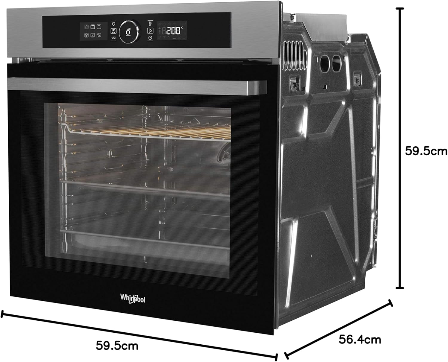 Whirlpool AKZ9635IX Four Encastrable - Multifonction, Chaleur Tournante Ou Pulsée, 73L, Porte Froide (4 Vitres), Inox, Noir, Classe A+