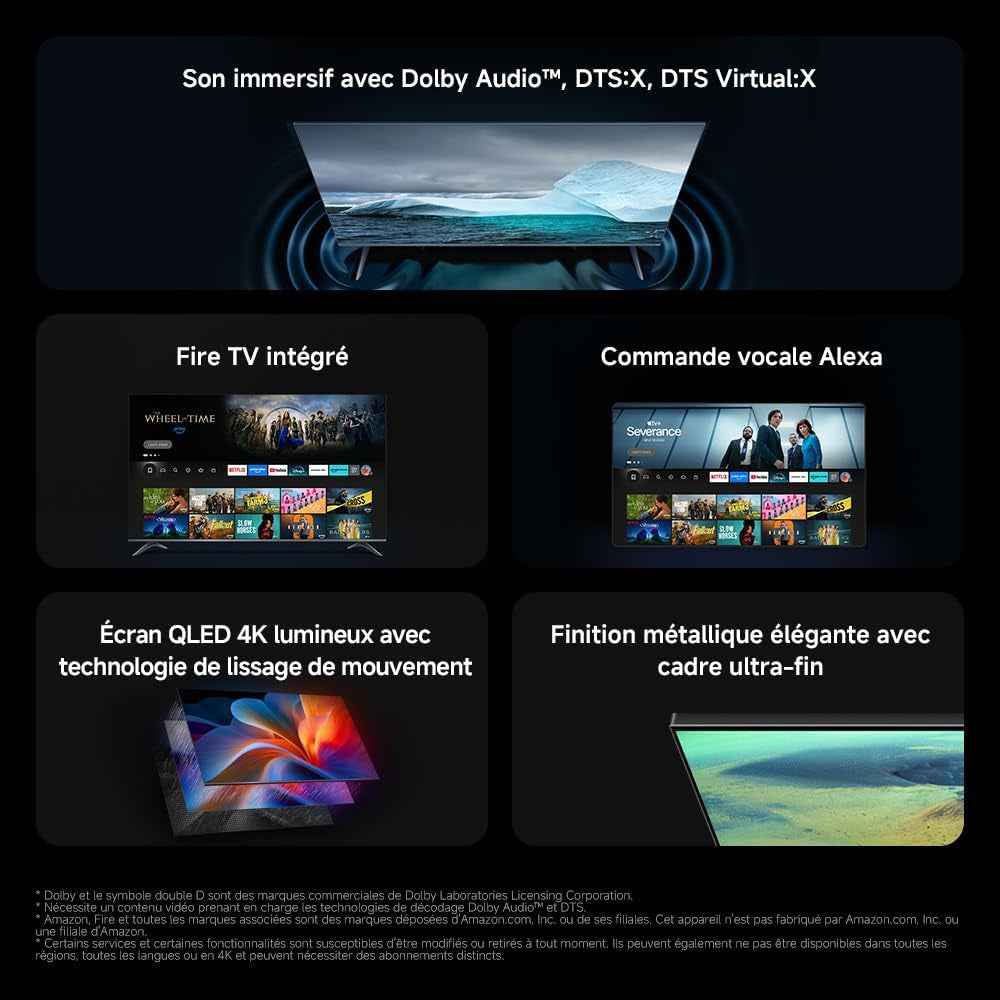 XIAOMI TV F Pro 43, 101 Cm (43 Pouces), 4K UHD QLED, Smart TV, Fire OS8, Contrôle Vocal Alexa, HDR10+, MEMC, 2Go+32Go, Compatible Avec Apple Airplay | Alexa Voice Control, MEMC, 2 Go + 32 Go, Compatible Avec Apple Airplay