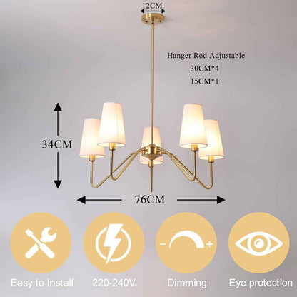 Or Lustre Salon Moderne,5-Light Suspension Luminaire 76Cm E14 Lampe Avec Un Abat-Jour En Lin Blanc Luminaires Intérieur Pour Cuisine Chambre Suspendu Sejour Plafond Couloir, 200W