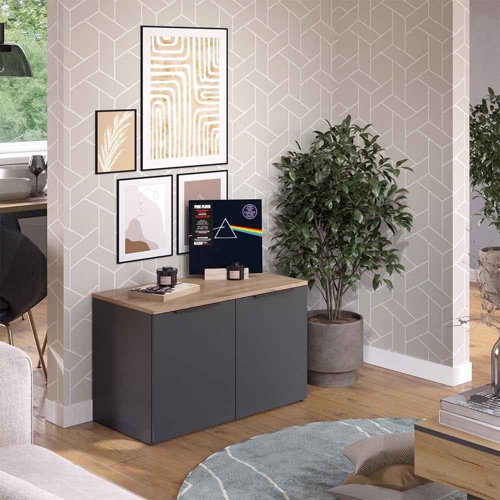Sideboard Wido, Anthracite, 80X50Cm | Avec 2 Portes, Convient Pour Le Rangement Des Vêtements Et Des Articles Ménagers