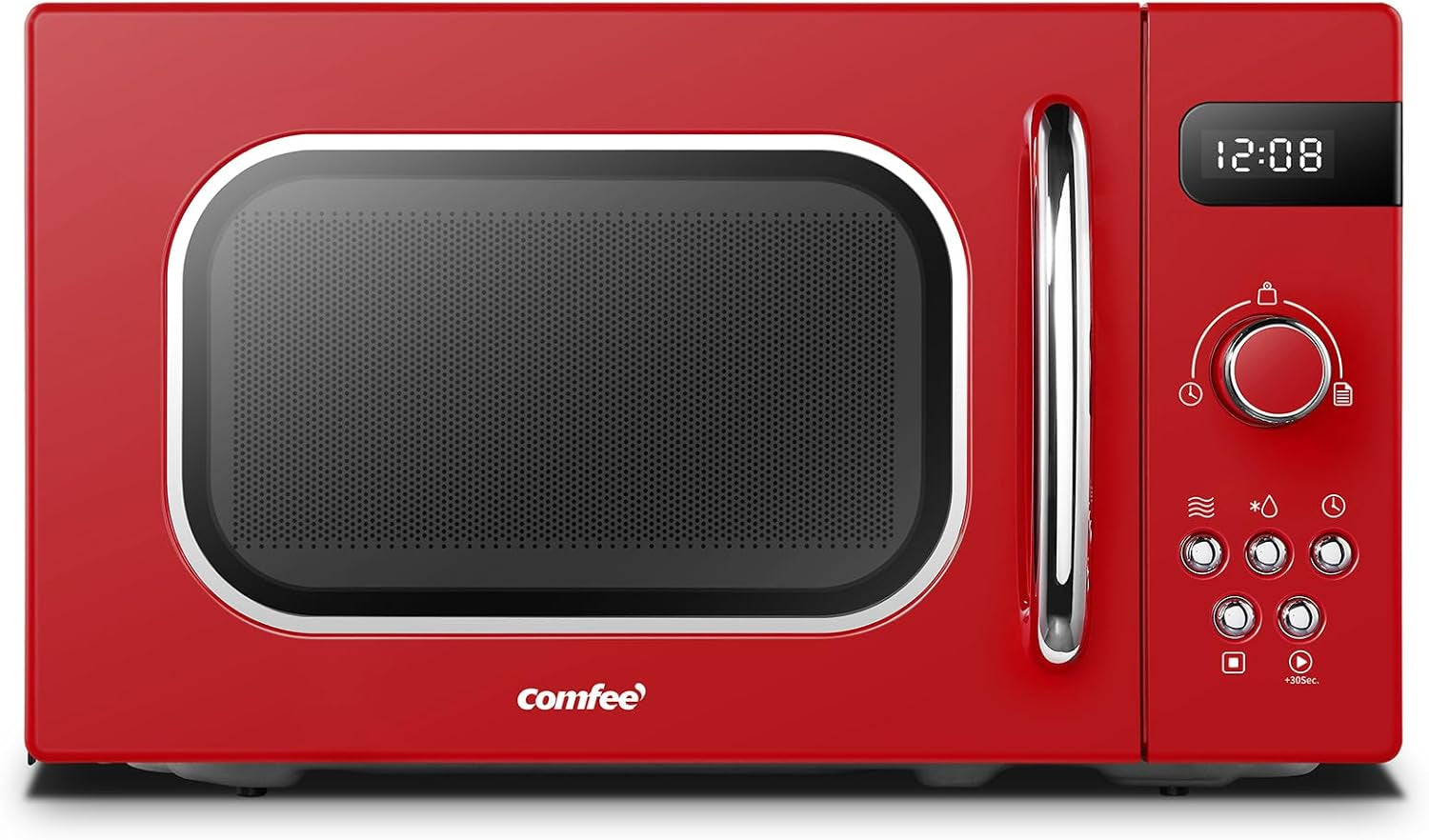 ' Micro-Ondes Rétro CMSRO 20Di Rd Avec 8 Renus Rutomatiques, 5 Niveaux De Puissance De Cuisson, Bouton De Cuisson Express, 20 L, 800 W, Rouge Passion