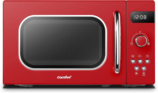 ' Micro-Ondes Rétro CMSRO 20Di Rd Avec 8 Renus Rutomatiques, 5 Niveaux De Puissance De Cuisson, Bouton De Cuisson Express, 20 L, 800 W, Rouge Passion