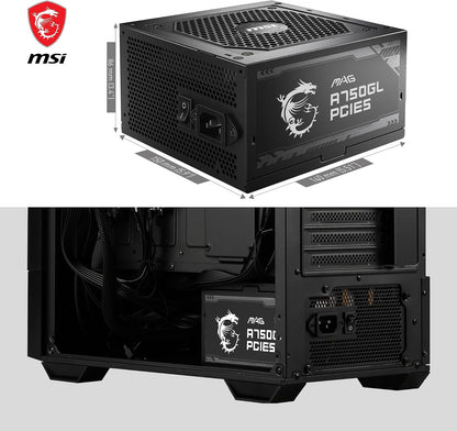 MSI MAG A750GL PCIE5 Alimentation Modulaire ATX 3.1, 80 plus Gold | 750W, Compatible Pcie 5.0, Ventilateur FDB 120Mm, Full-Bridge LLC, Câbles Plats Noirs, Garantie 7 Ans