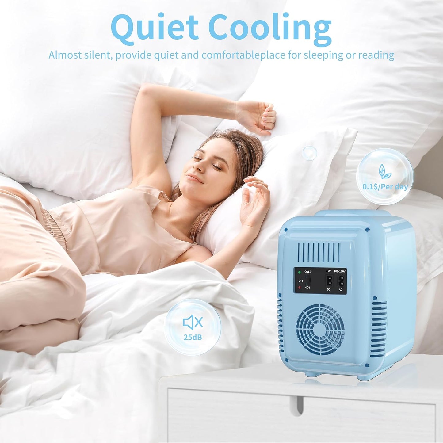 Mini Réfrigérateur 4 Litres Pour Cosmétiques, Boissons, 220 V AC/12 V DC, Thermoélectrique Refroidissement Et Réchauffement, Petit Réfrigérateur Pour Chambre À Coucher, Bureau, Dortoir, Bleue