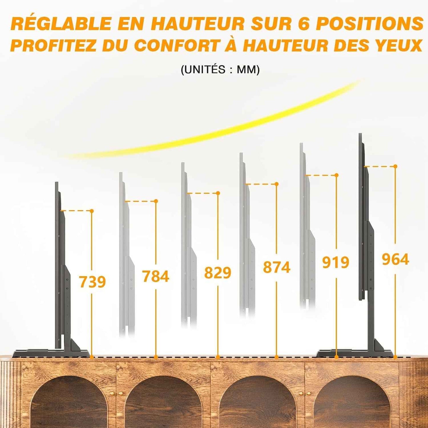 Support TV De Table Pour Téléviseurs 37 À 86 Pouces VESA Max 800X600Mm | Pieds De TV Réglables En Hauteur, Base De Support TV Avec Gestion Des Câbles Pieds En Acier Supportent Jusqu'À 68 KG