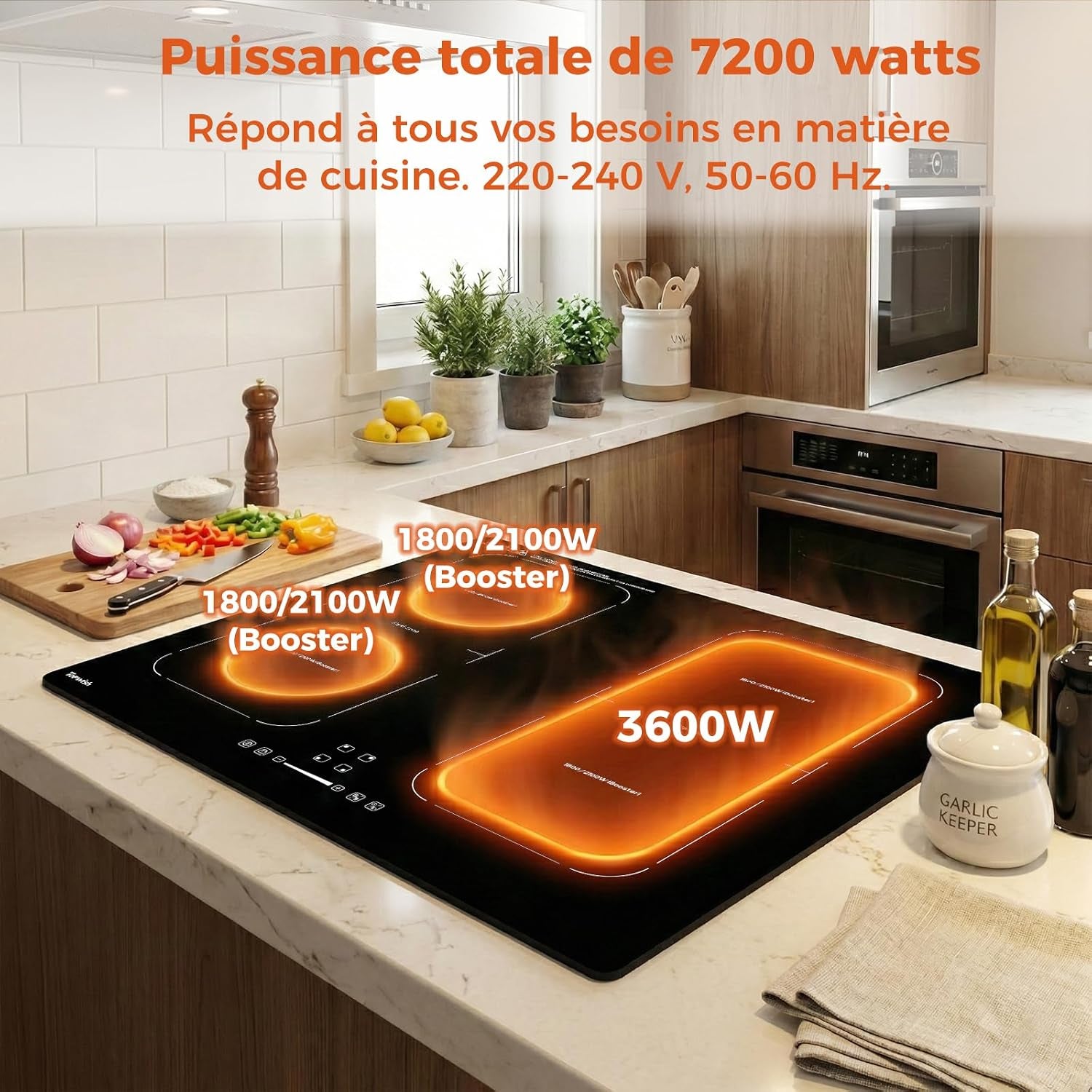 Plaque Induction 4 Feux, Avec Deux Zones Flexibles, 7200W | Plaque De Cuisson Induction 4 Zones, Avec Booster, 9 Niveaux, Sécurité Enfant,Arrêt Automatique, Maintien Au Chaud, BBQ, 60Cm